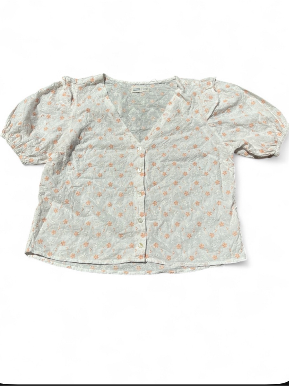 Springfield size 4 beige cotton embroidered cotton Floral Button-Front Top